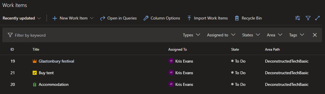Using Azure DevOps for General Planning – Work Items – Deconstructed Tech